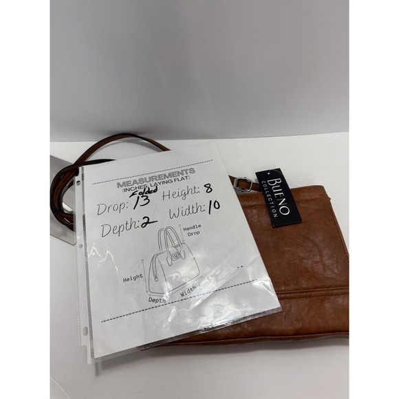 Bueno Collection Brown Faux Leather Crossbody Bag Zip Pockets Adjustable Strap - Picture 12 of 12
